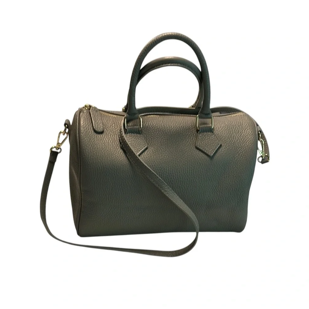 Borse In Pelle- Elegant Made in Italy Gray Leather Handbag With Gold Hardware